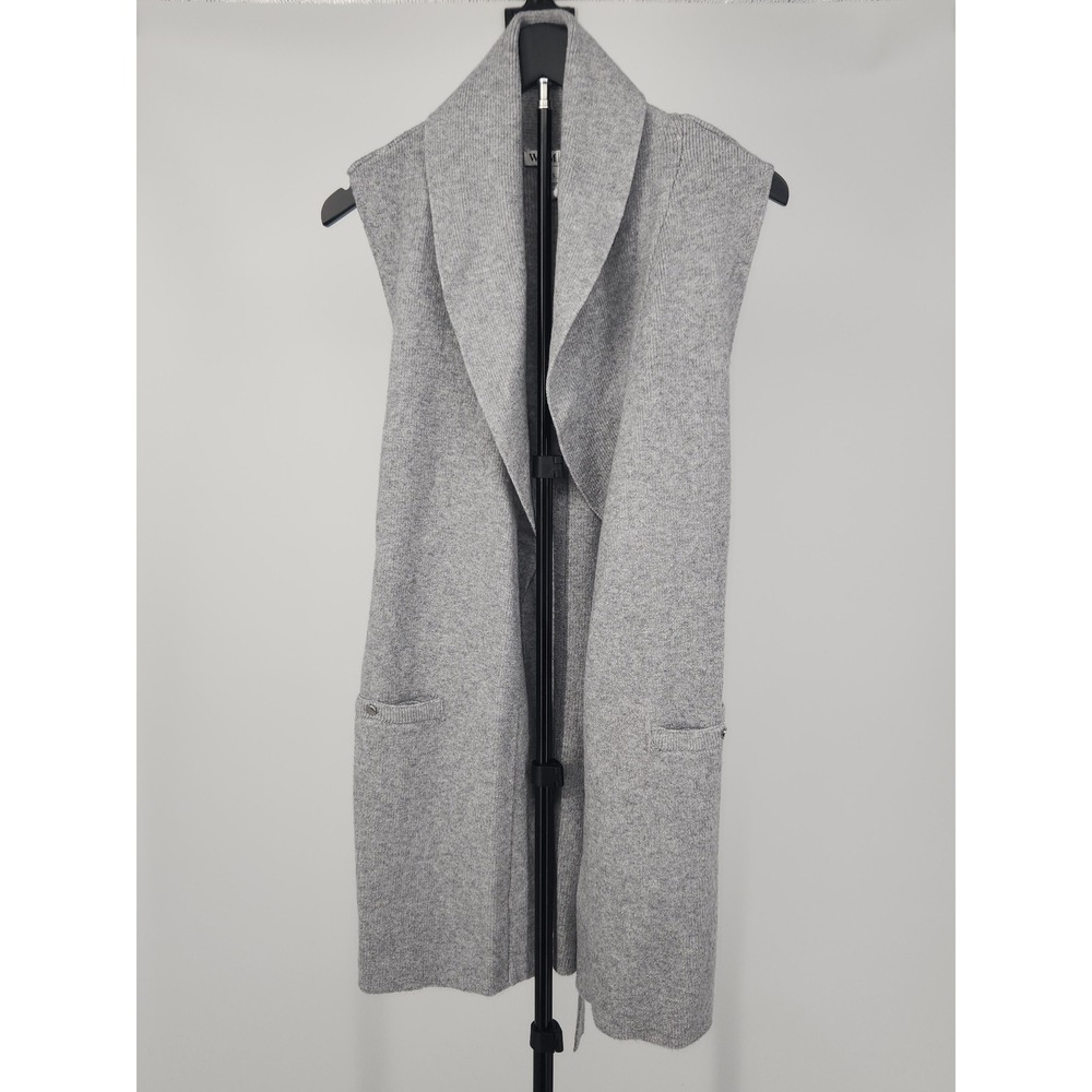 WHBM Outlet Gray Sleeveless Shawl Collar Longline Cardigan Vest Large